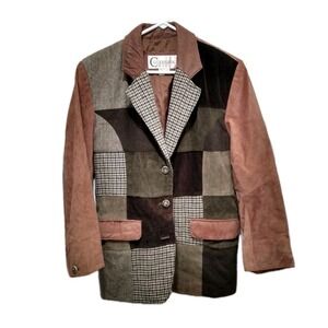 Vintage Colebrook & Co Brown Suede With Wool Leather Corduroy Patchwork Med 80's